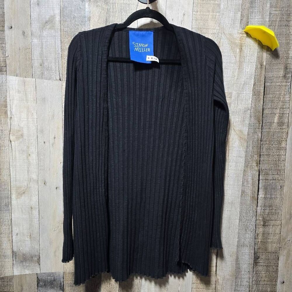 Simon Miller Black Ribbed MicroModal Cardigan Small FLAWED Minimalist Neutral